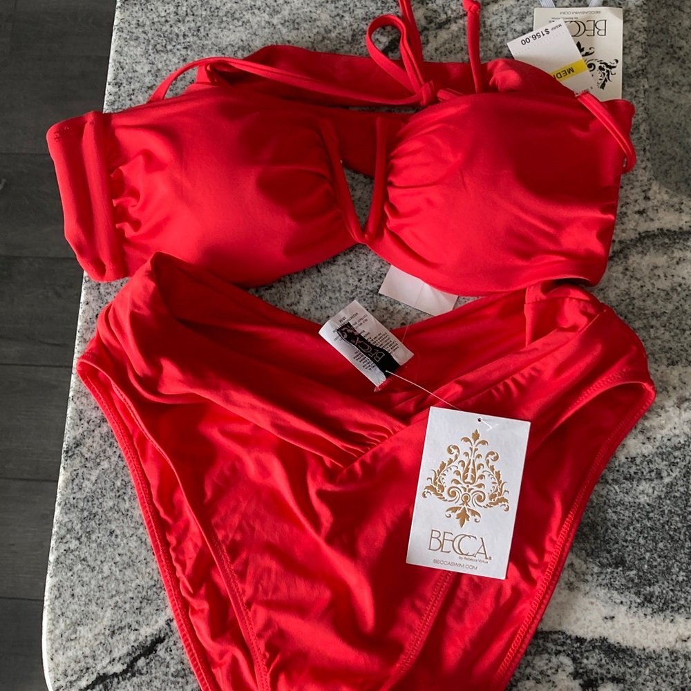 NWT Becca by Rebecca Virtue Color Code Fire high  Waisted Bikini - Size Medium